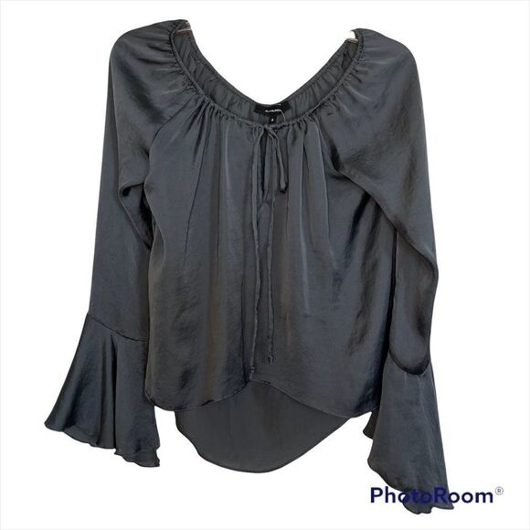 Olivaceous Dark Charcoal Gray Gypsy Off The Shoulder Bell Sleeve Blouse - Picture 1 of 8